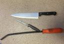 Blades and a crowbar found by police in the Cotswolds. Credit: Shipston SNT