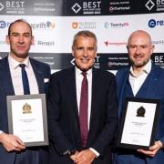 L-R: Tom Hayman-Joyce (Partner, Hayman-Joyce) with Dermot Murnaghan and Adam Sambell (Lettings Manager, Hayman-Joyce) at the EA Awards 2023