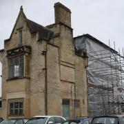 Scaffolding has been erected to support an 'unstable' wall in the Old Station building in Cirencester ahead of repairs