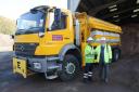 Juan Ortiz from the Stanford depot and Cllr Alan Amos with one of the gritters. 
