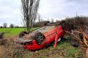 A car ended up on its roof after a crash near Chipping Norton