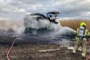 A combine harvester caught fire in Stoke Orchard on Tuesday afternoon (April 5)