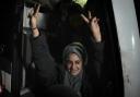Palestinian Lamis Abu Arkoub was released from prison by Israel, in the West Bank town of Ramallah (AP)