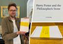 SWNS reporter with early proof copy of first Harry potter book which was found at a school in