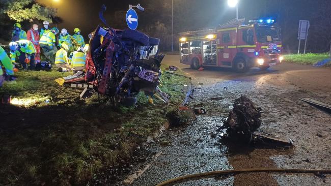 Emergency services at the scene of the crash. Picture: Oxfordshire Fire and Rescue Service