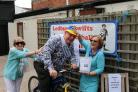 Andy Ward taking part in a sponsored 'Bike Ride to Strömstad' to raise funds for Ledbury Swifts' visit to Sweden in 2015