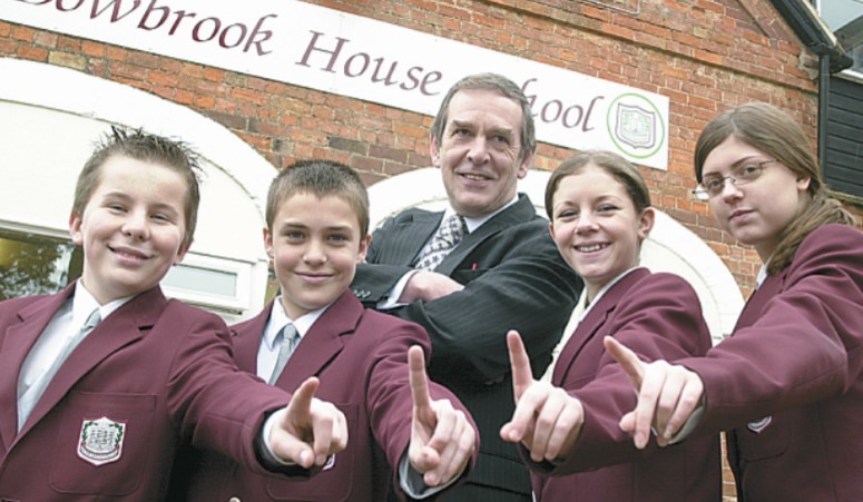 Bowbrook School, represented in the picture by, from left, Luke Seller, 14, Ashley Keetley,13, headteacher Stephen Jackson, Rachel Savage, 14, and Ellis Charles, 14, after the school topped the county’s ‘value-added’ table in January