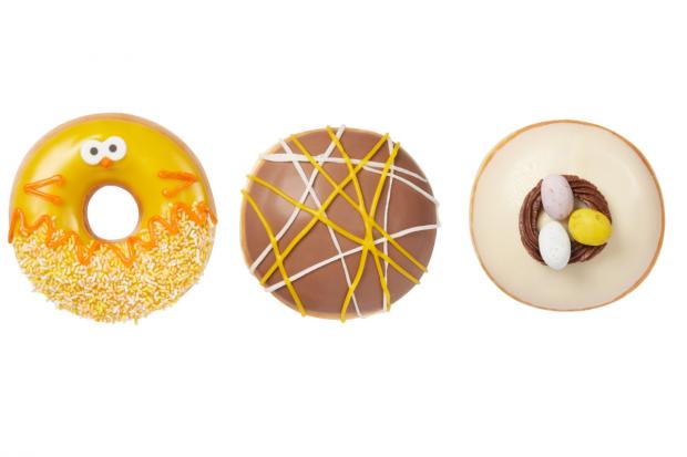 Cotswold Journal: Krispy Kreme Easter doughnuts: (left) Cheeky Chick (middle) Egg-static (right) Happinest. (Krispy Kreme/Canva)