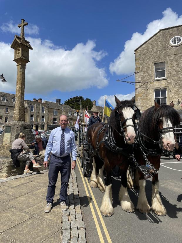 Cotswold Journal: Sir Geoffrey Clifton-Brown was impressed by the "strength and power" of the two Shire horses 