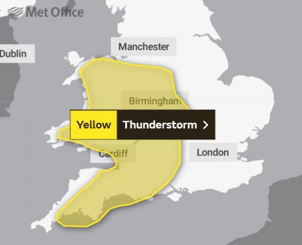 Cotswold Journal: Map showing the yellow weather warning issued by the Met Office