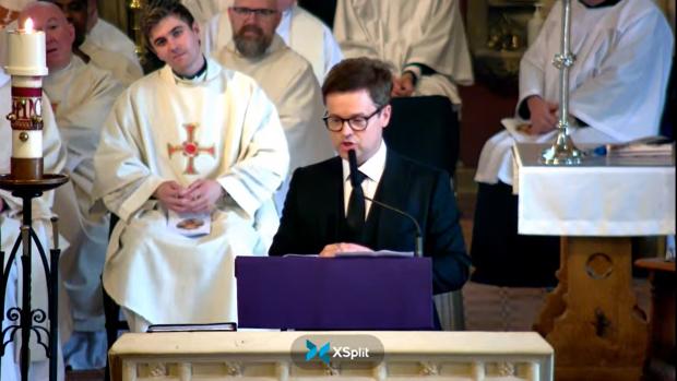 Cotswold Journal: Declan Donnelly at his brother Dermott's funeral at St Mary's Cathedral. Picture: YOUTUBE