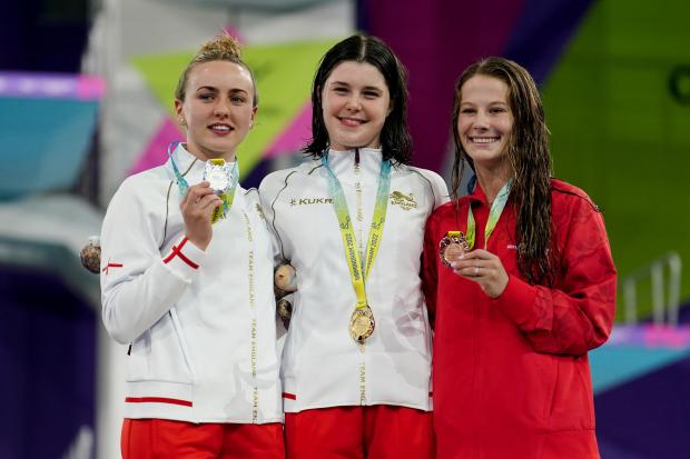 Cotswold Journal: England’s Andrea Spendolini Sirieix (centre) with her Gold Medal, England’s Lois Toulson with her Silver Medal (left) and Canada’s Caeli McKay with her Bronze Medal after the Women’s 10m Platform Final at Sandwell Aquatics Centre on day seven of the 2022 Commonwealth Games. Credit: PA