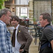 Jeremy Clarkson, Alex James and David Cameron pictured at Alex James presents Harvest at Kingham (PICTURE PA CREDIT) on top of a file picture of the pub.