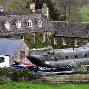 The RAF Chinook Helicopter outside the Inn at Fossebridge. Photo: Paul Nicholls