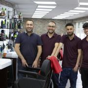 Pictured from right are Ali Senkoy, Mustafa Aksahin and his brothers Ismail and Mehmet Aksahin at the new Turkish Barbers in Witney when it opened in 2016