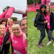 Kate and friends at Blenheim's Pink Ribbon Walk, left, and with friend TV presenter Ranvir Singh