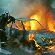 Stock image of a car fire