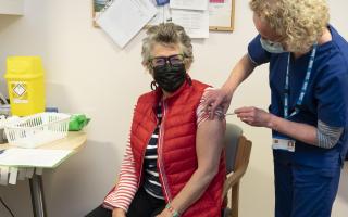 Prue Leith receives her third dose of a Covid vaccine at the Chipping Norton Health Centre (PA)