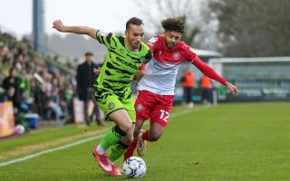 Forest Green Rovers Kane Wilson(2) runs forward during the EFL Sky Bet League 2 match between Forest Green Rovers and Stevenage at the The Fully Charged New Lawn, Forest Green, United Kingdom on 1 January 2022..