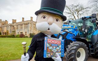 Mr Monopoly attended the launch event at Sudeley Castle on Wednesday, arriving on a tractor. Photo: Sudeley Castle and Kinetic Studios