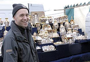John Miller with his wares at the Stow Horse Fair.